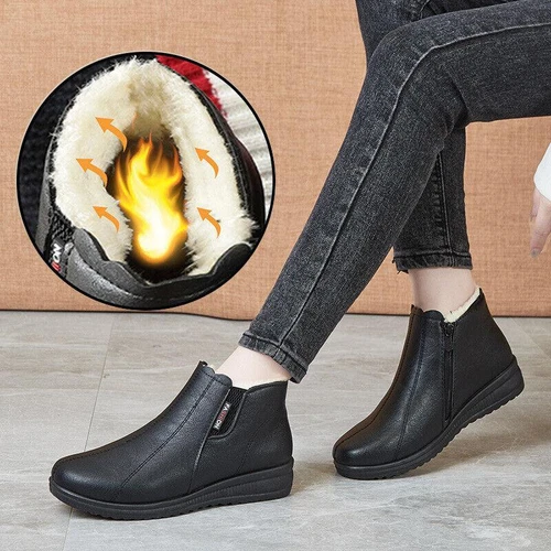 Womens Winter Comfort Warm Flat Round Toe Side Zip Solid Casual Color Boots Walk - Bild 4 von 18