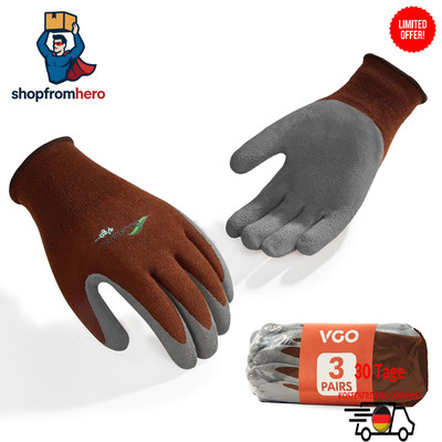 3 pairs of multi-purpose work gloves, non-slip latex coated, breathable bambo...