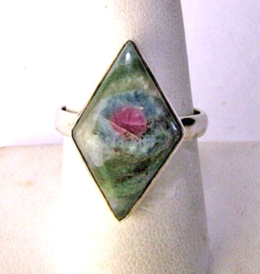 Natural Ruby in Fuchsite Ring Gemstone Vintage 925 Sterling Silver Size 8.5 Band