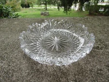 Vintage MCM Heavy Crystal or Glass Sunburst Ashtray ~ 5 1/4" DIA 1 1/4" Tall 