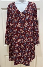 Madewell Button Back Dress NWT Size Medium Burgundy Floral Long Sleeve V Neck