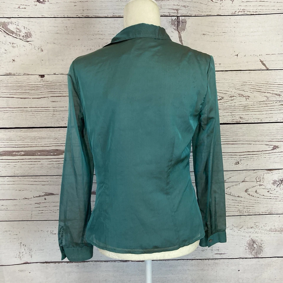 Blusa Finity Studio para mujer talla 6 seda azul pavo real manga larga transparente de colección Foto 3 de 4