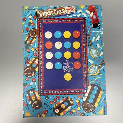 WHITE SMARTIES ROTATOR TUBE PUZZLE 1990 VINTAGE RETRO ADVERT