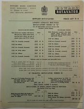 Original Howard Rotavator Agricultural Price List No 35A, December 1959