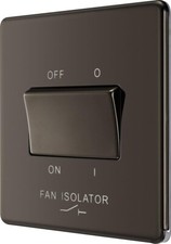 BG/Newlec Screwless Flatplate Triple Pole 10A Fan Isolator Switch Black Nickel