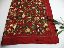 Vintage Silk Scarf Mark Cross Fruit rolled edge 34" X 34" square burgundy