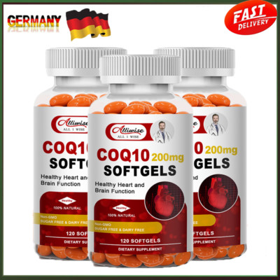 3 Flaschen 200mg Coenzyme Q10 Kapseln hochdosiert --100% CoQ10 Ubiquinon