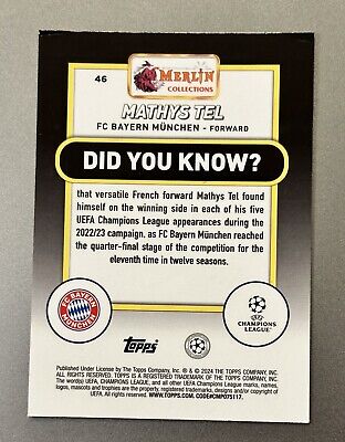 2023-24 Topps Merlin UEFA Mathys Tel #46 Gold Refractor 40 2023-24 Topps Merlin UEFA Mathys Tel #46 Gold Refractor 40