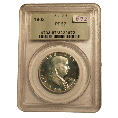 1962  PROOF  FRANKLIN  SILVER HALF DOLLAR PCGS PR67 FREE SHIPPING 672