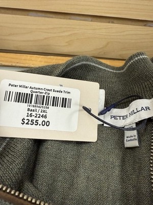 Peter Millar Suede Trim Quarter-Zip Mock Neck Long Sleeve Sweater Basil 2XL