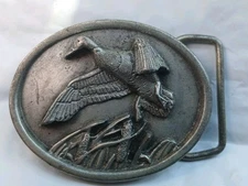 VINTAGE 1984 BERGAMOT BRASS WORKS MALLARD DUCK SILVER METAL BELT BUCKLE USA MADE