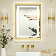 Keonjinn Gold Bathroom Mirror with Led Lights 50x70cm, Antifog Vanity Mirror Go