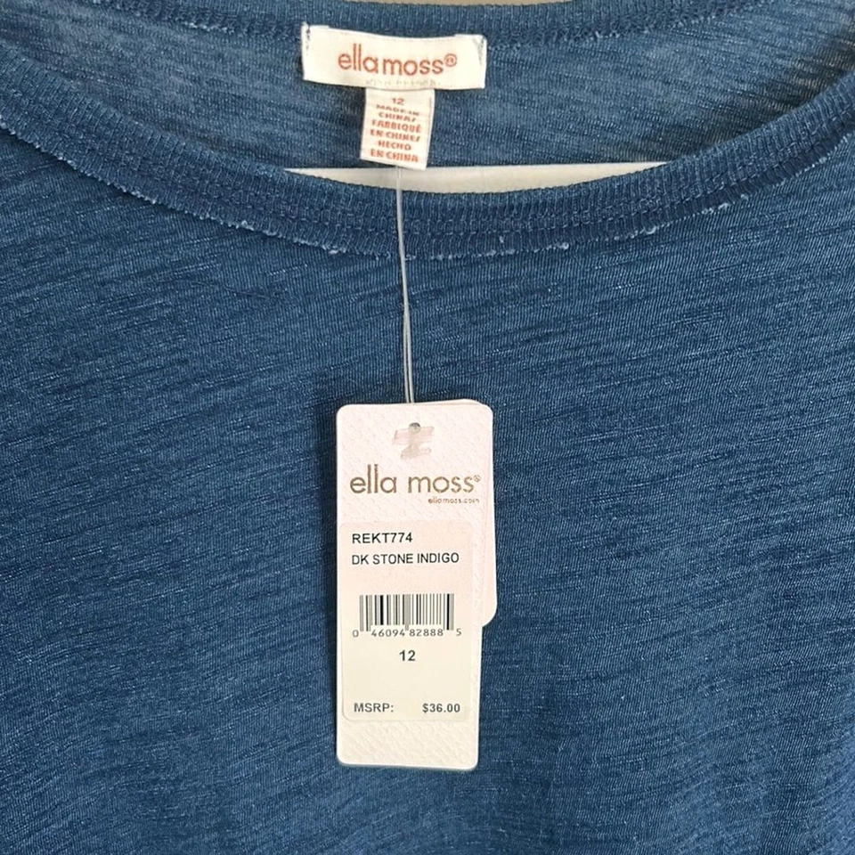 Ella Moss - SIZE 12 - Girls - Dark Stone Indigo Top with Fringe Detail - New! - Изображение 3 из 3