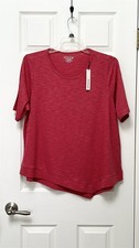 NWT Chico's Size 3 XL 16-18 Ginger Rose Cotton Slub Asymmetrical Hem Elbow Tee