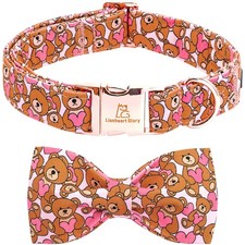 Medium Dog Bow Collar Hearts Bows Valentines Day Pink Pet Puppy Accessory Set