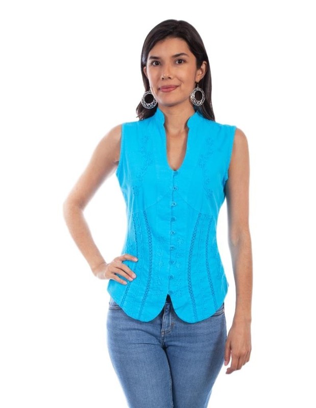 Scully Western Shirt Women Cantina Tank Top Button XL Turq F0_PSL-059 CLEARANCE