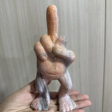 1pc natural sunstone quartz carved middle finger skull crystal healing gift