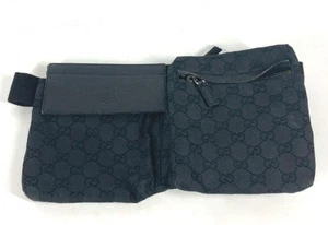 Sac taille GUCCI double poche GG toile noir x argent quincaillerie authentique femme