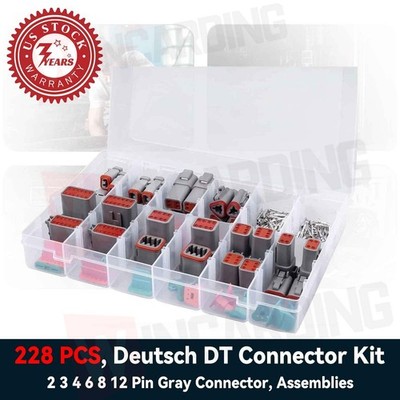 228 PCS Deutsch DT Connector Kit, 2, 3, 4, 6, 8, 12 Pin Gray Connector Assemb