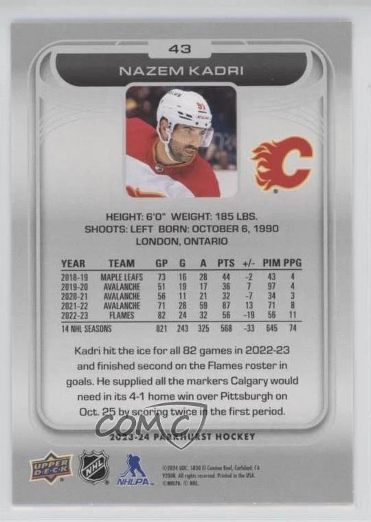 2023-24 Upper Deck Parkhurst Patterned Foil Nazem Kadri #43 - Image 2 of 2