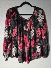 Karen Kane floral print Blouson Sleeve Peasant pink black pullover Top size 1X