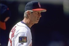 Pitching coach Marcel Lachemann California Angels looks on at the - Old Photo