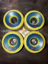 Vintage Santa Cruz Longboard/Skateboard Wheels Set of 4 - Yellow Blue Graphics