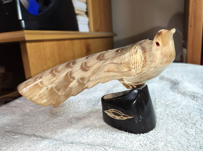 Vintage Carved Buffalo Horn Peacock Sitting 8.5'' Long