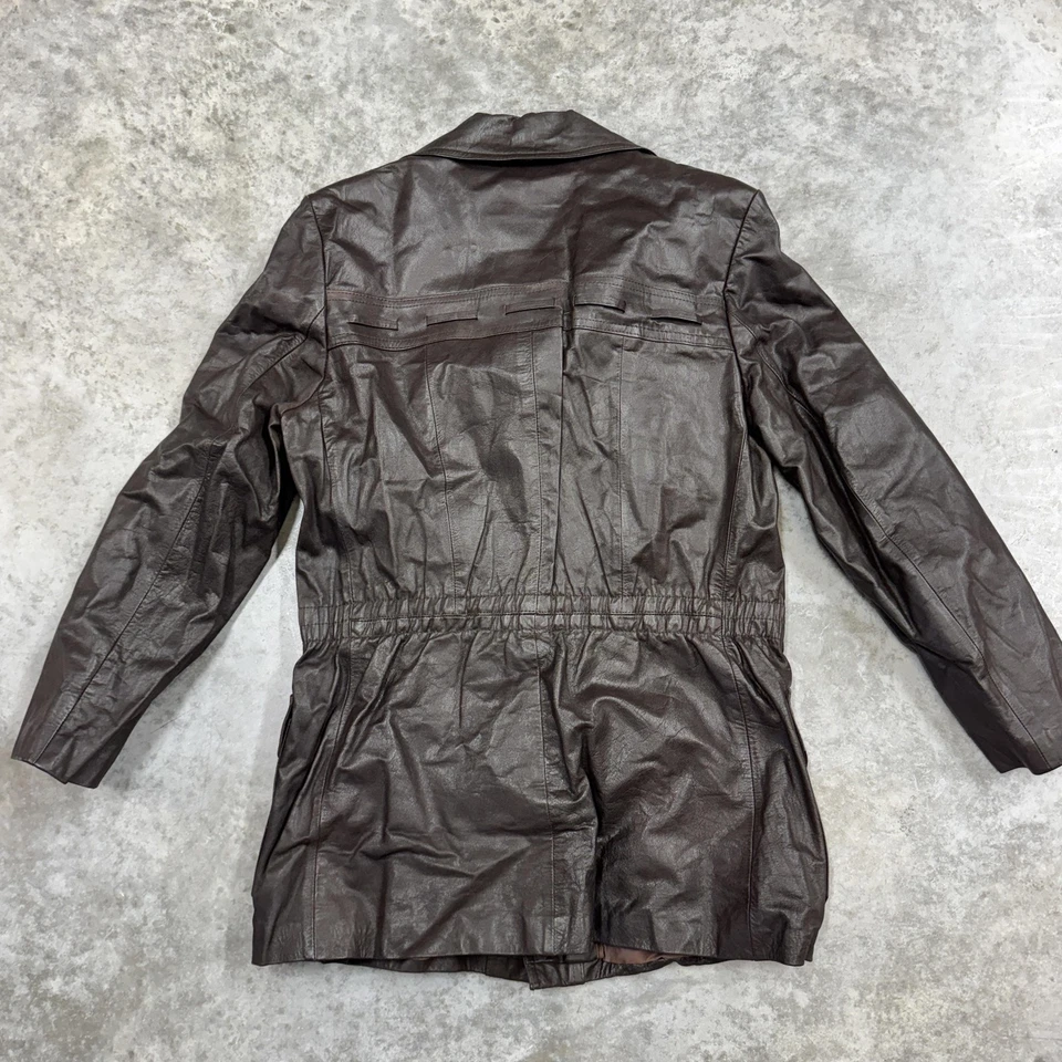 Chaqueta de campo de cuero Montgomery Ward vintage para hombre 38R marrón forrada de piel sintética años 90 Foto 4 de 4