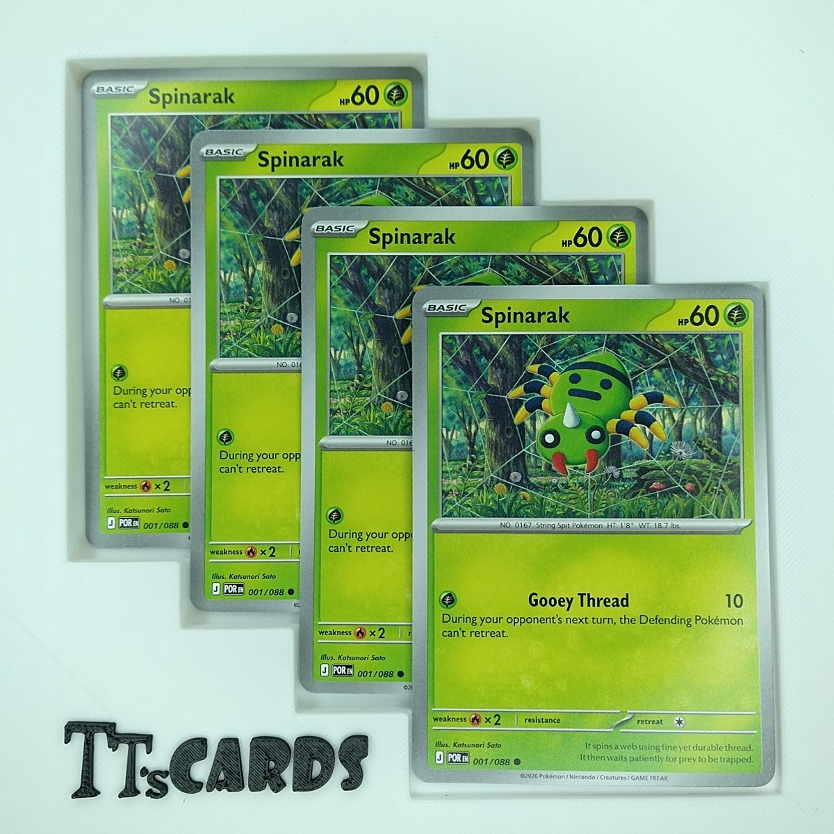 Spinarak 001/088 x4 Playset 4x Pokemon TCG ME03 Perfect Order POR - 4 Card Set