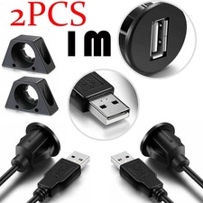 2X 1m USB 2.0 Male to Female AUX Flush Panel Mount Extension Cable for Car Truck
