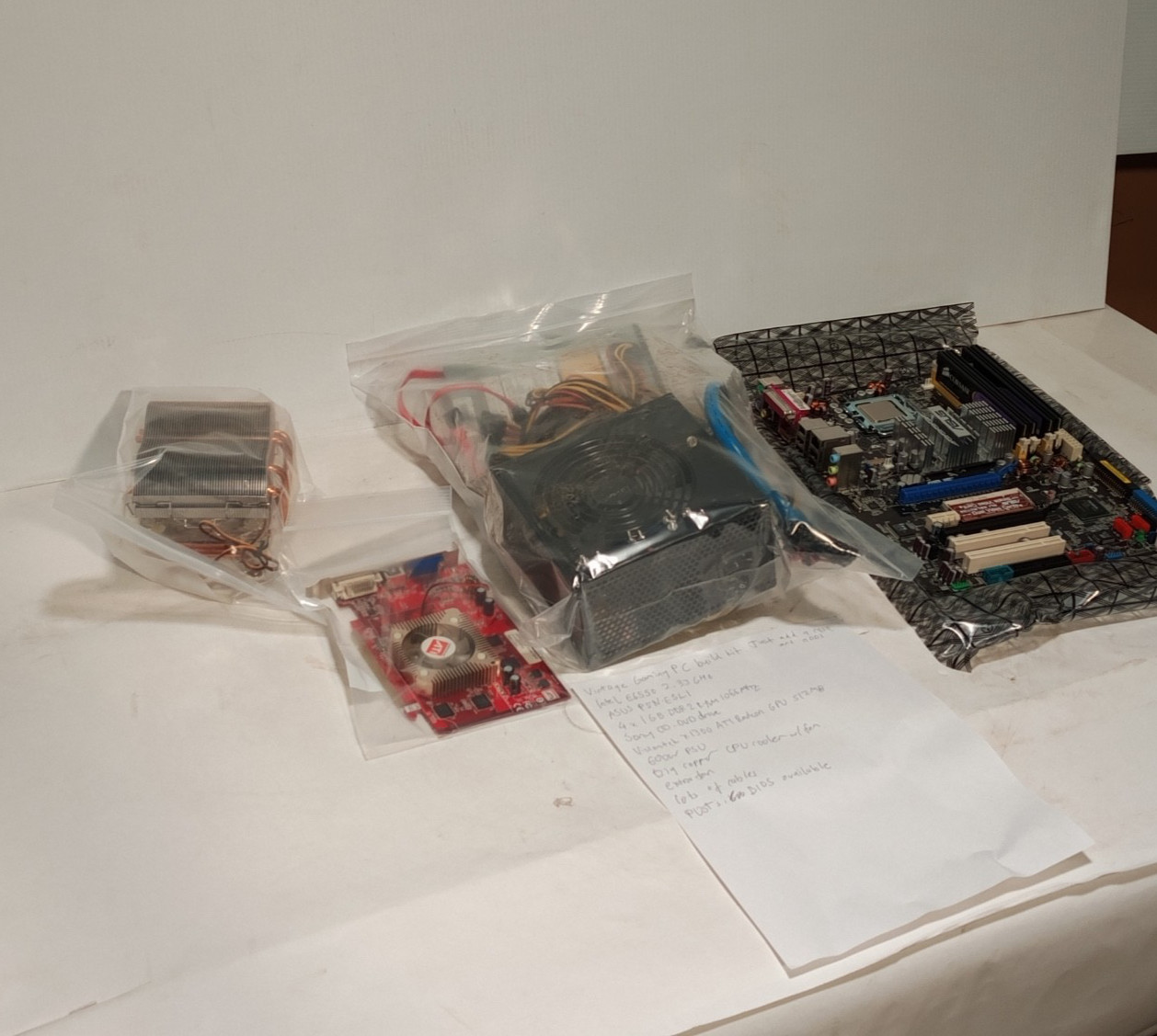 Vintage Gaming PC Components, Incl. Asus MB, Intel CPU, Radeon GPU, 4GB DDR2 Ram