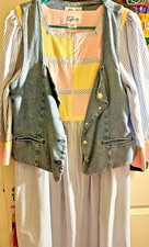 Vintage 80s Saybury Rainbow Seersucker Dress Deadstock L NWOT
