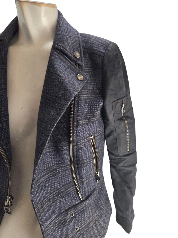 Veronica Beard Women's Jacket 0 Blue Plaid Wool Everly Combo Moto Biker - Image 2 of 4