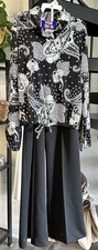 Vtg Black Suit Set Sz 16 Disco 70s Turtle Neck Wide Leg Pants Dead Stock Paisley