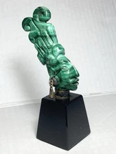 Taxco Sculpture Carved Malachite and Silver Head Mayan Aztec Statue Mexico