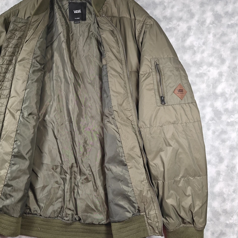 Vans Men’s XL Olive Puffer Bomber Jacket Sorona Insulated Zip Pocket 2017 - Image 2 of 4