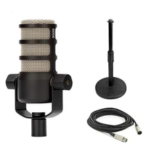 Rode PodMic Dynamic Podcast Microphone with Round Desktop Stand & 10' XLR Cable