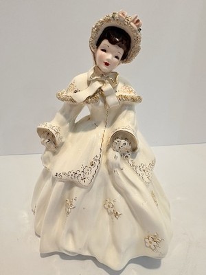 Florence  Abigail  figurine Brown Hair. White & Gold Dress . 8  tall. RARE~HTF