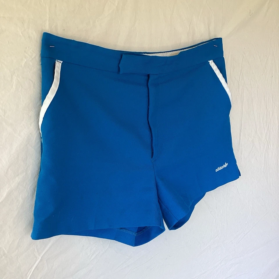 Vintagre 1970-80's Adidas USA Aqua Blue TREFOIL LoGo Tennis DAY Shorts Size 36 - Image 2 of 4