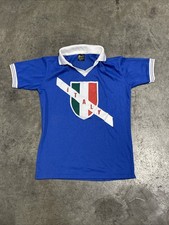 VTG Italy Italia Shirt Medium Blue Soccer Raglan V Neck Short Sleeve Graphic