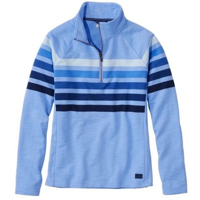 LL Bean Womens M Peaks Island Quarter-ZipPullover Stripe 100% Cotton Sweatshirt