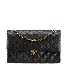 Chanel Matelasse Coco Mark Double Flap Lambskin Shoulder Bag Women Black One