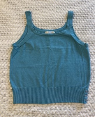 Vtg Casual Corner Annex Sz M Turquoise Blue Pullover Sleeveless Cropped Top UK