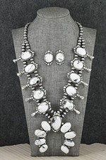 White Buffalo & Sterling Silver Squash Blossom Set - Darrin Livingston