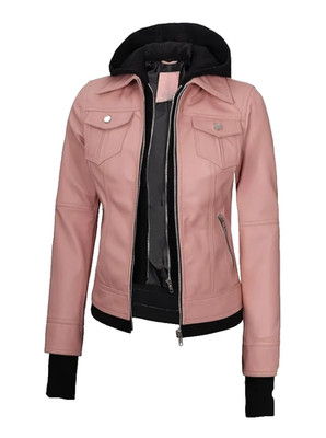 Pink leather / bommer jacket womens size Large NEW