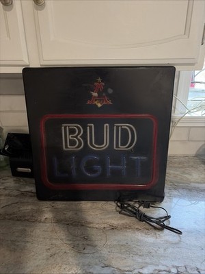 Vintage Bud Light Beer Lighted Sign Neon Plastic Wall Sign 80's 18 X 18'' RARE