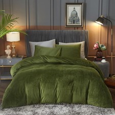 Velvet Flannel Duvet Cover King Size Olive Green Comforter Cover Ultra Soft B...