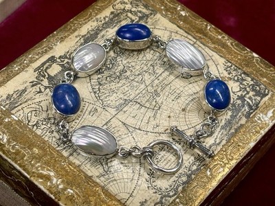 Handmade Women s Silver Jewelry Bracelet Sodalite & Sea Shell 925 Sterling Gift