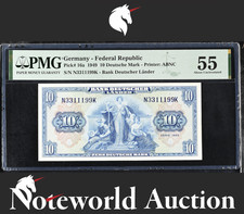 Germany Federal 10 Deutsche Mark 1949 P 16a Fancy NO. 3311199 AU PMG 55 NR